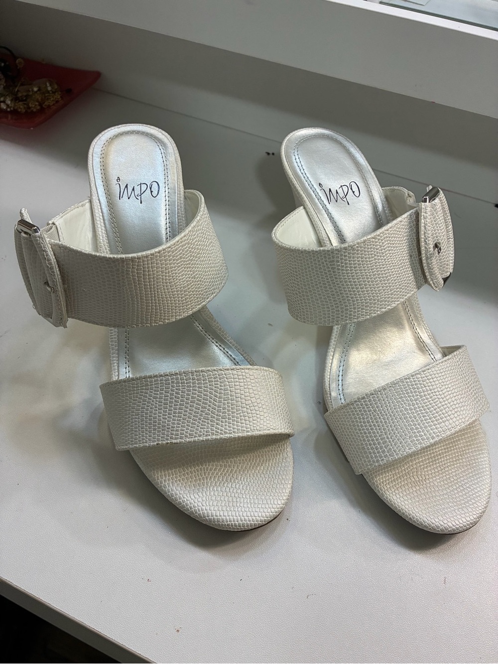 Impo white Double-Band Slide Mules with Buckle